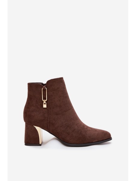 Women's heeled ankle boots with gold details brown Kalivra