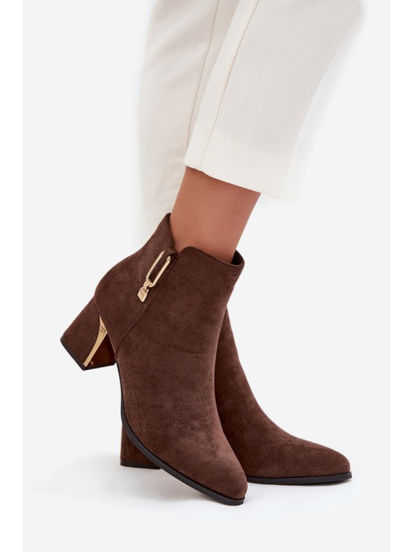 Women's heeled ankle boots with gold details brown Kalivra