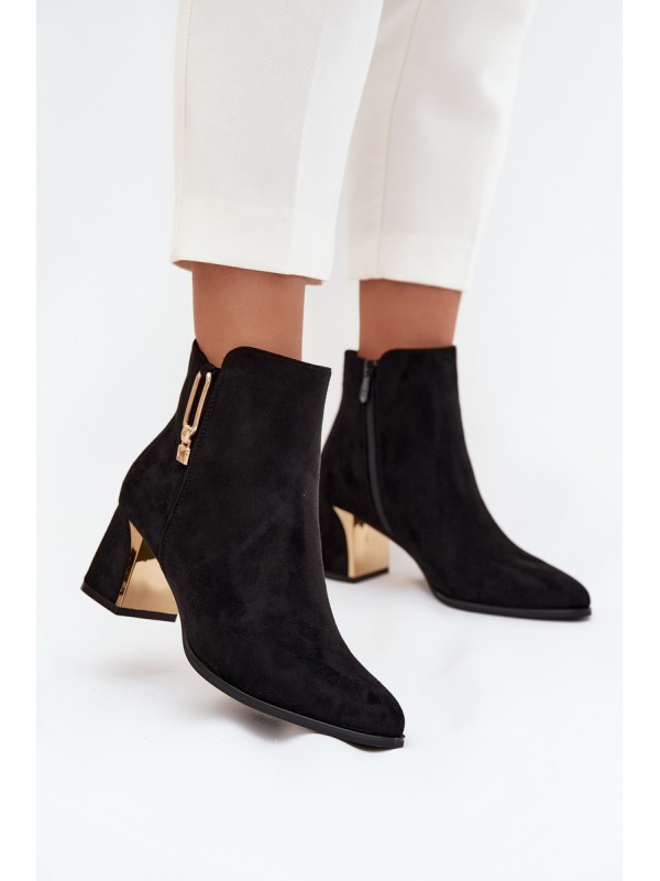 Women's heeled ankle boots with gold details black Kalivra