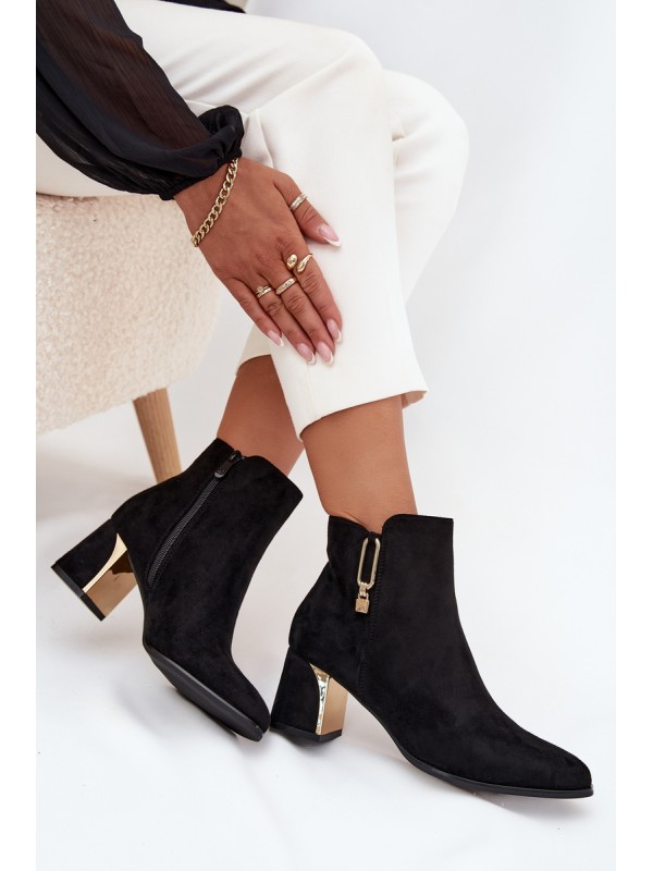 Women's heeled ankle boots with gold details black Kalivra