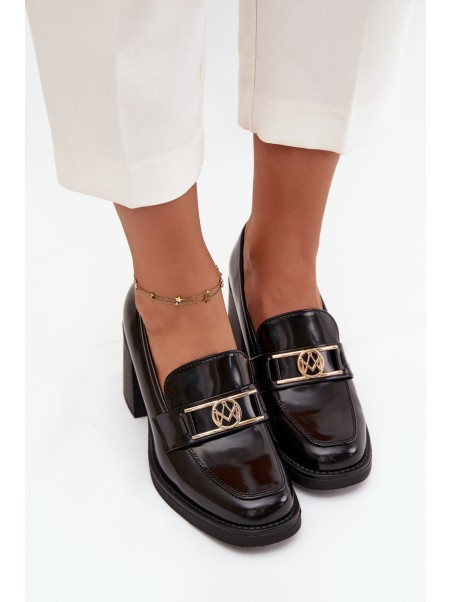 Women's Low Shoes on Heel with Gold Detail Black Privelle