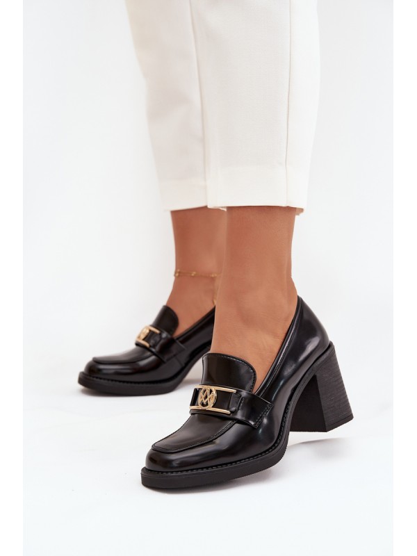 Women's Low Shoes on Heel with Gold Detail Black Privelle