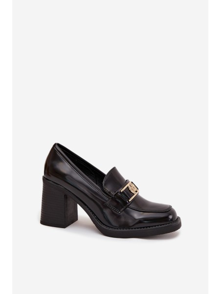 Women's Low Shoes on Heel with Gold Detail Black Privelle