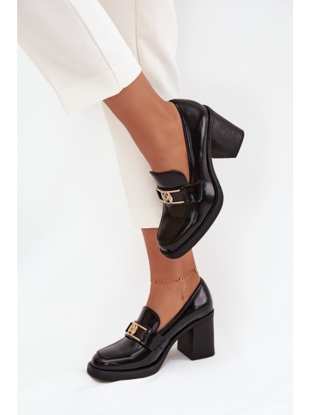 Women's Low Shoes on Heel with Gold Detail Black Privelle