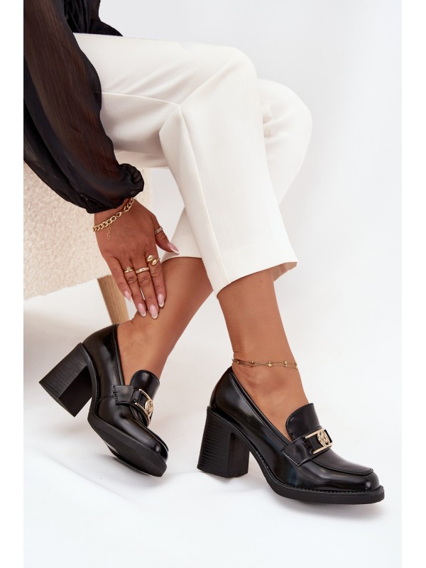 Women's Low Shoes on Heel with Gold Detail Black Privelle
