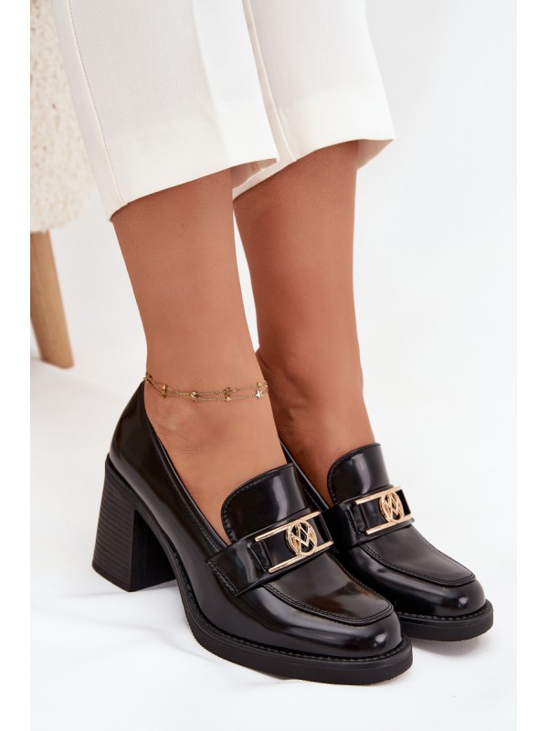 Women's Low Shoes on Heel with Gold Detail Black Privelle