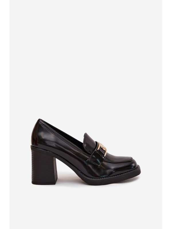 Women's Low Shoes on Heel with Gold Detail Black Privelle