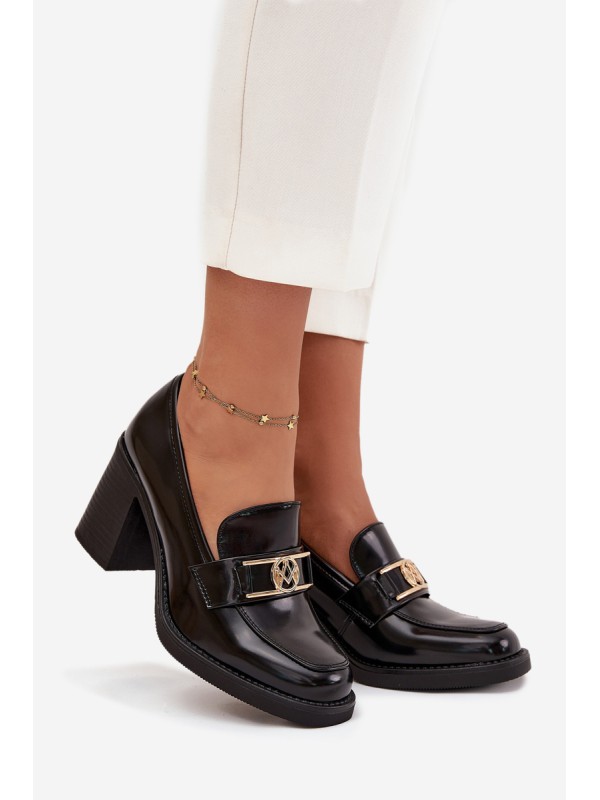 Women's Low Shoes on Heel with Gold Detail Black Privelle