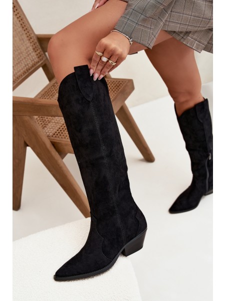Insulated Cowboy Boots Heeled Made Of Eco Suede Black Jovianne