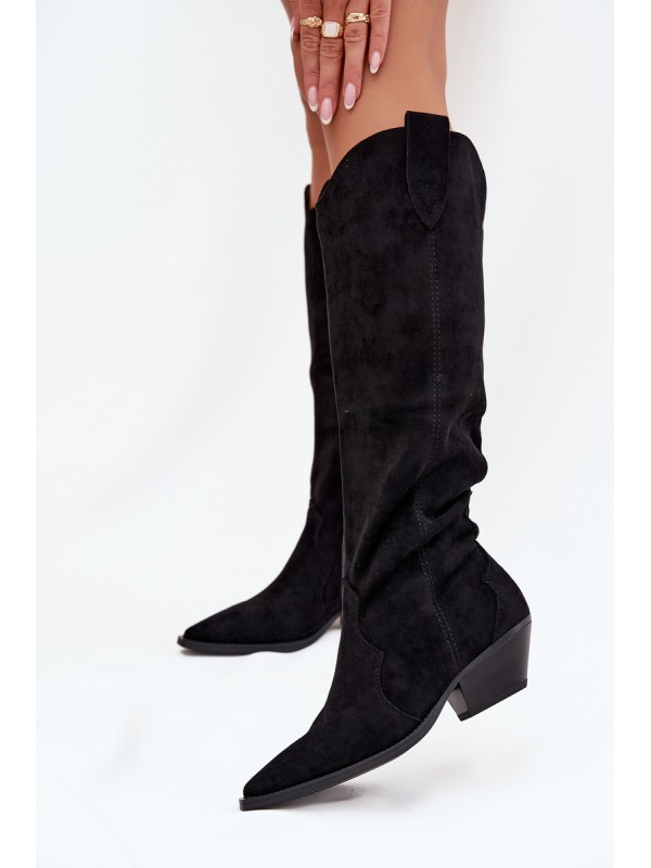 Insulated Cowboy Boots Heeled Made Of Eco Suede Black Jovianne