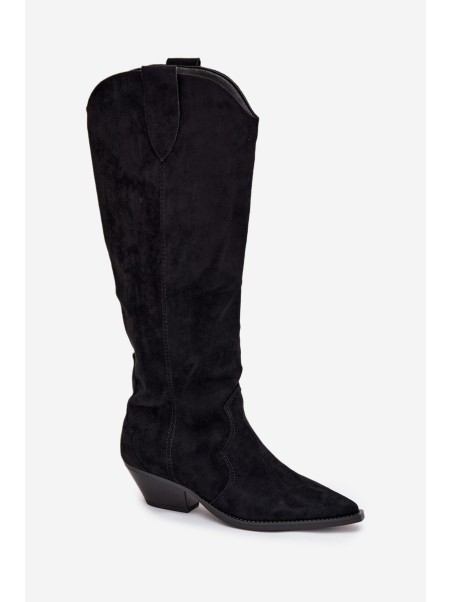 Insulated Cowboy Boots Heeled Made Of Eco Suede Black Jovianne