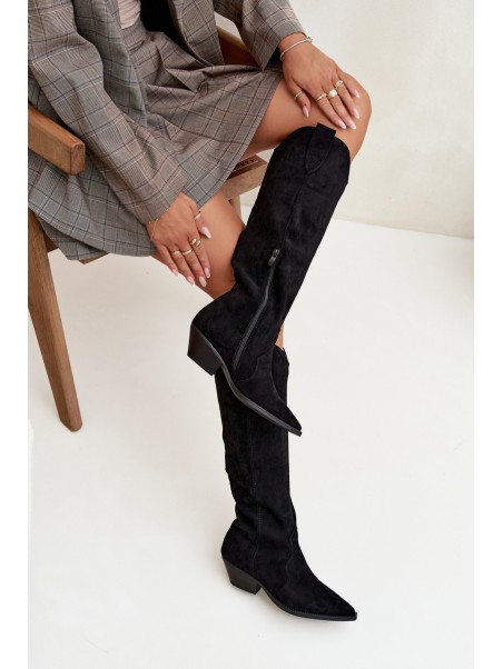 Insulated Cowboy Boots Heeled Made Of Eco Suede Black Jovianne