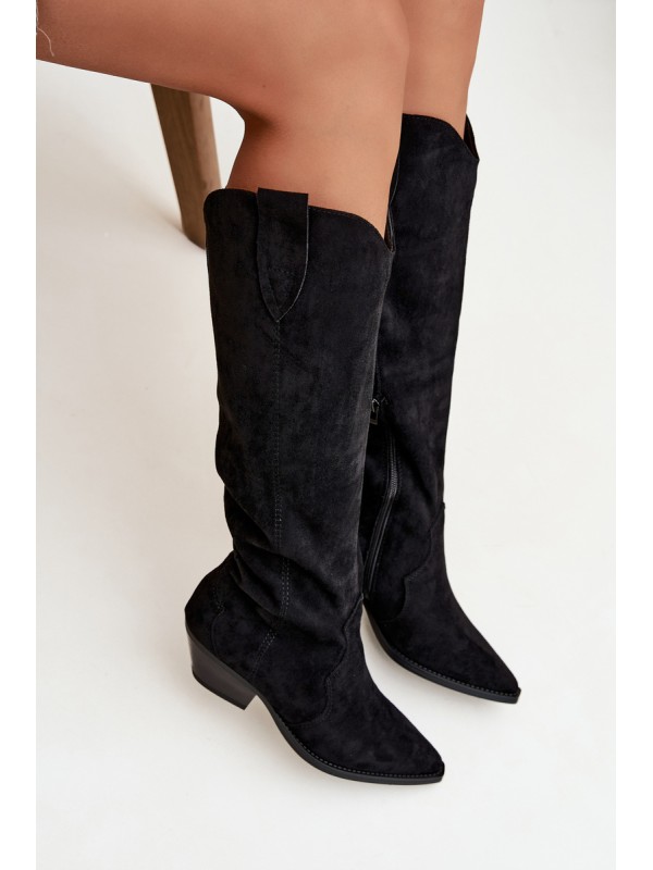 Insulated Cowboy Boots Heeled Made Of Eco Suede Black Jovianne