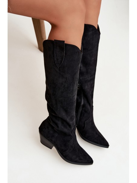 Insulated Cowboy Boots Heeled Made Of Eco Suede Black Jovianne