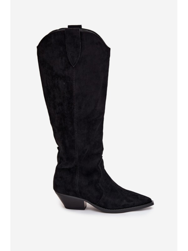 Insulated Cowboy Boots Heeled Made Of Eco Suede Black Jovianne