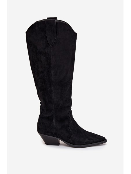 Insulated Cowboy Boots Heeled Made Of Eco Suede Black Jovianne
