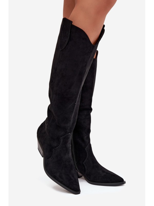 Insulated Cowboy Boots Heeled Made Of Eco Suede Black Jovianne