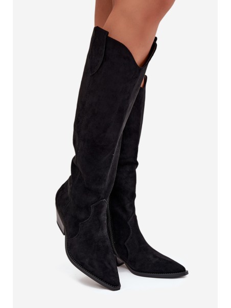 Insulated Cowboy Boots Heeled Made Of Eco Suede Black Jovianne