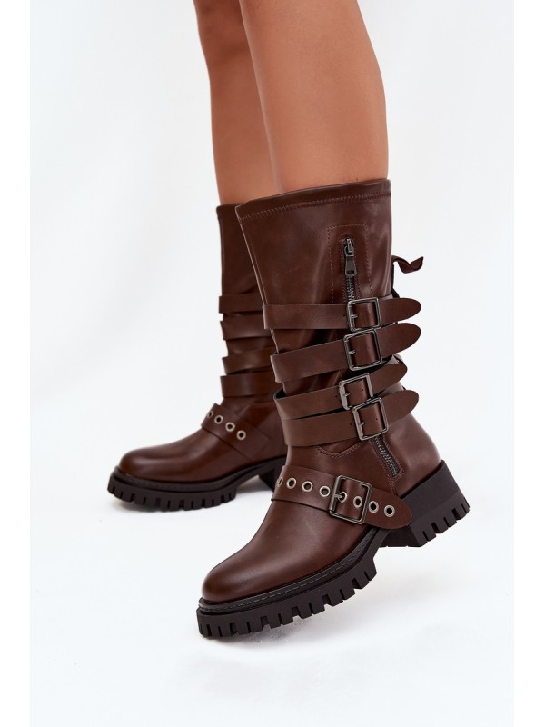 Insulated women's boots with straps and buckles brown Ivaline 2