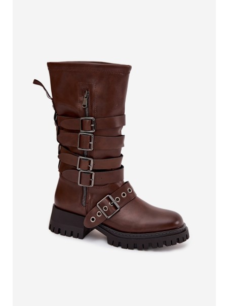 Insulated women's boots with straps and buckles brown Ivaline
