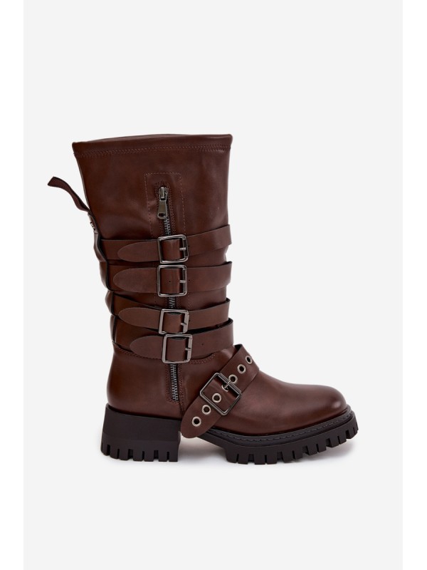 Insulated women's boots with straps and buckles brown Ivaline