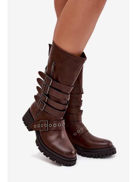 Insulated women's boots with straps and buckles brown Ivaline
