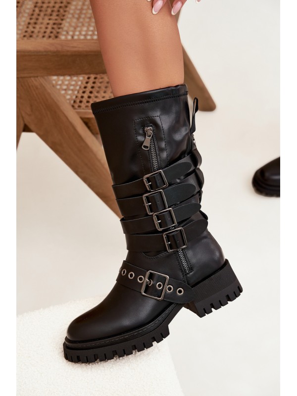 Insulated Women's Boots with Straps and Buckles Black Ivaline