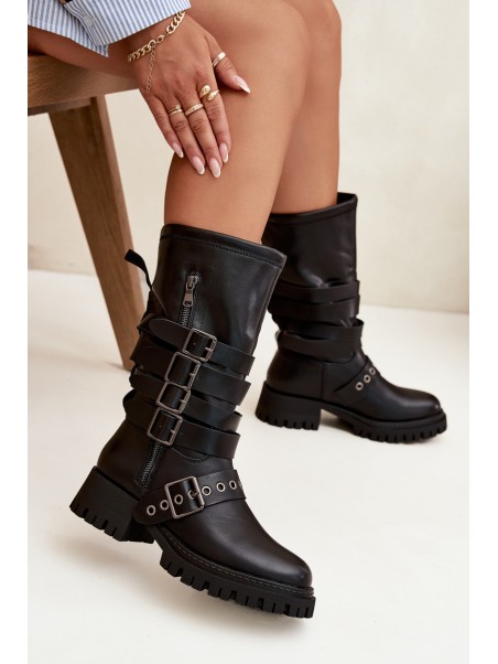 Insulated Women's Boots with Straps and Buckles Black Ivaline