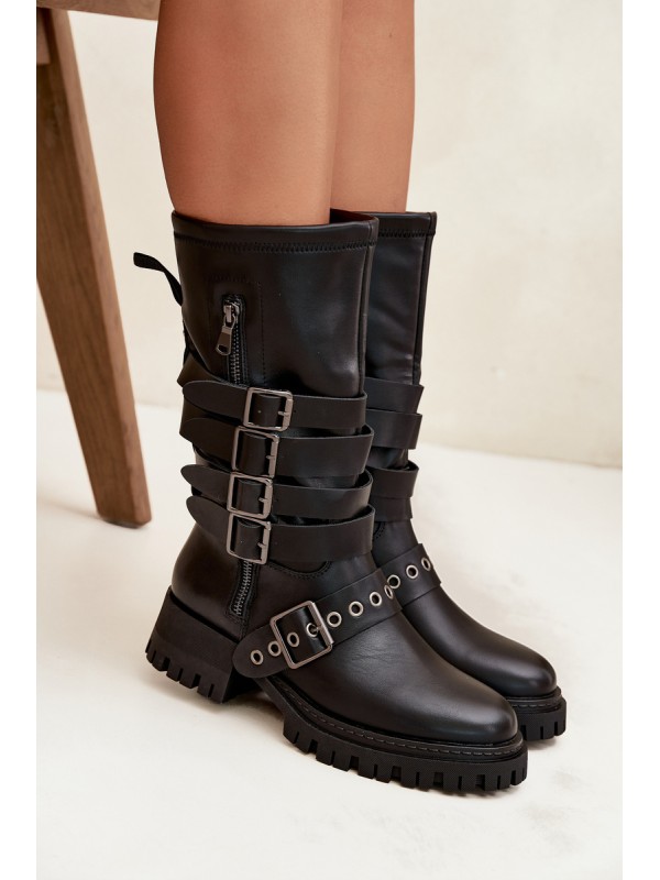 Insulated Women's Boots with Straps and Buckles Black Ivaline