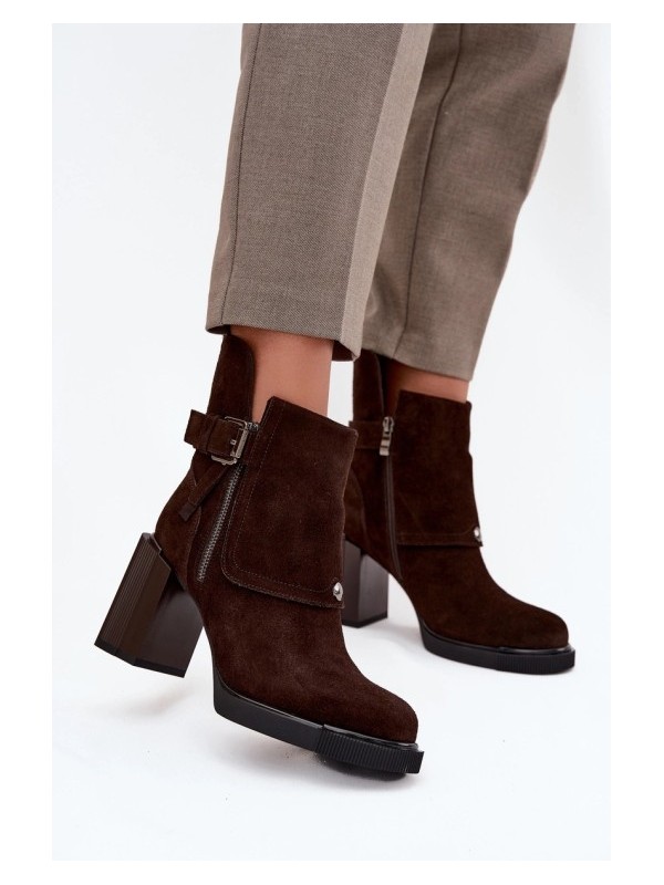 Ankle boots made of natural suede on a block heel with a buckle Vincez