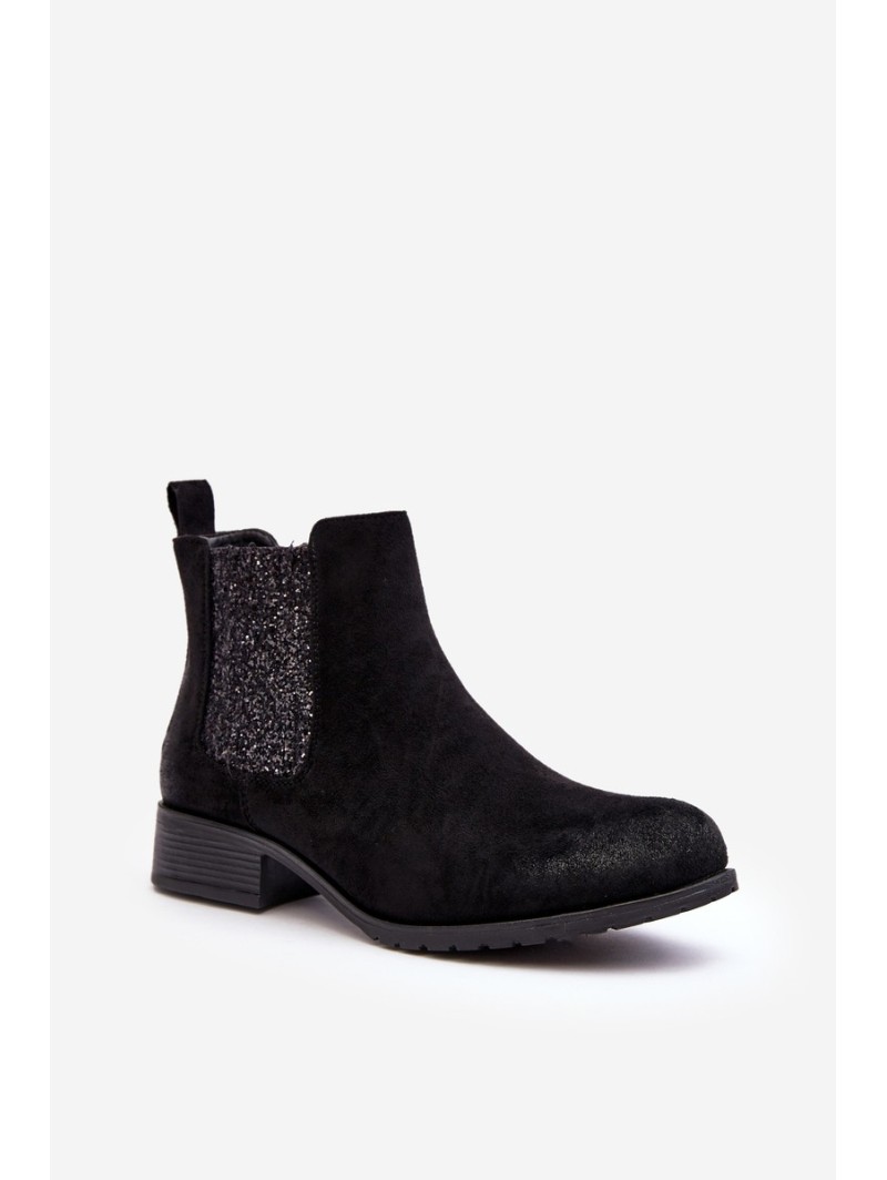 Women's Ankle Boots on Flat Heel Black Sauamia