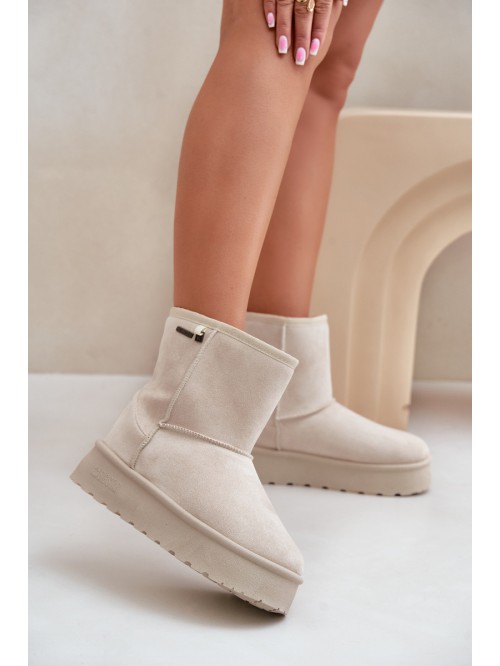 High women's snow boots on a platform Big Star OO274897 light beige 2