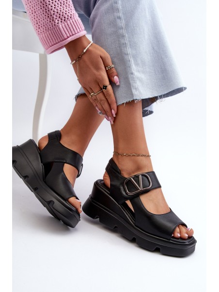 Women's Black Wedge and Platform Sandals in Eco Leather Triaola