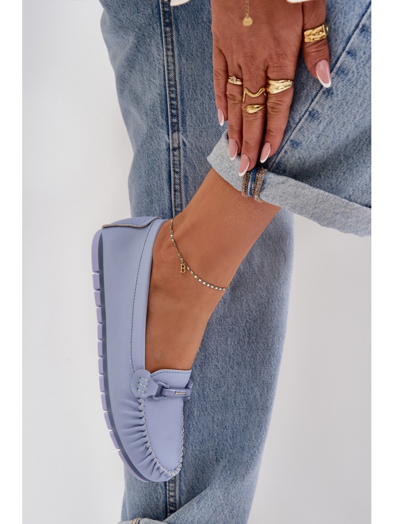 Flat Leather Moccasins With Decoration S.Barski LR51-547 Blue
