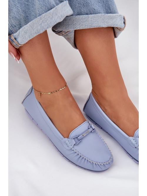 Flat Leather Moccasins With Decoration S.Barski LR51-547 Blue 2
