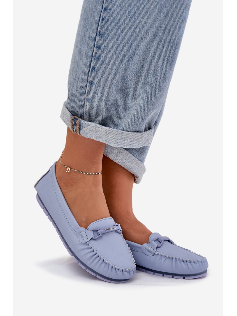 Flat Leather Moccasins With Decoration S.Barski LR51-547 Blue