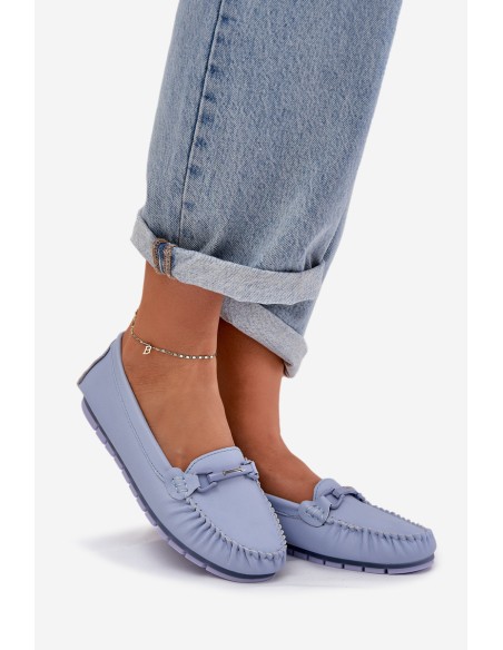 Flat Leather Moccasins With Decoration S.Barski LR51-547 Blue