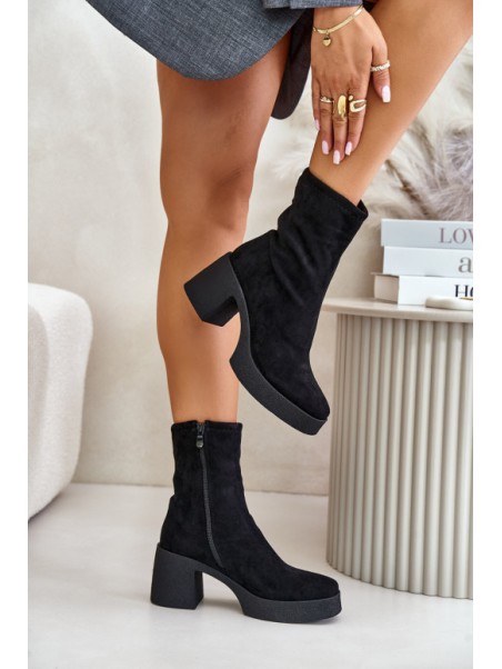 Women's Platform Ankle Boots With Chunky Heel S.Barski HY42-739 Beige