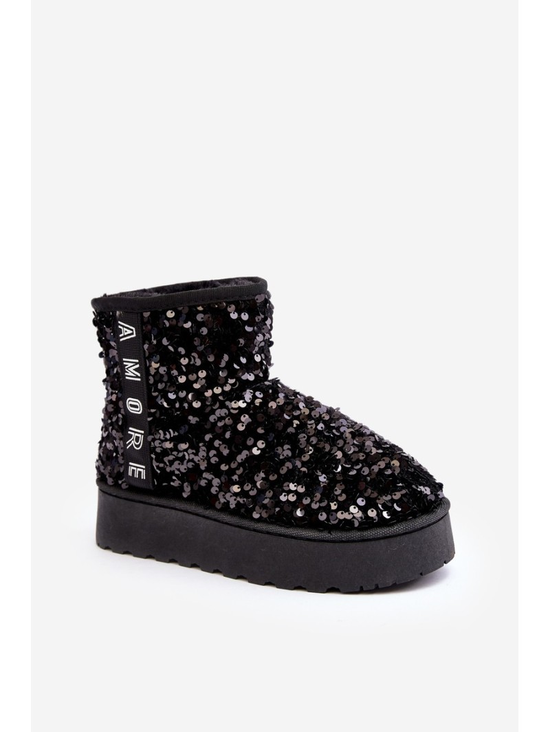 Women's Snow Boots On Platform Embellished With Rhinestones Black Silmo