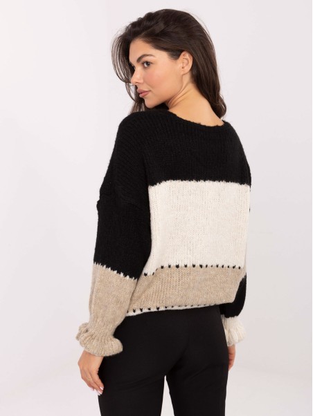 Sweter-MI-SW-0903.87-czarno-beżowy