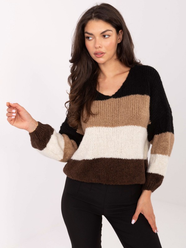 Sweter-MI-SW-0409.85-czarno-brązowy