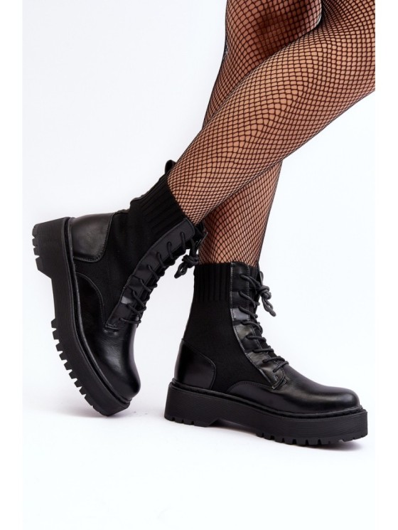 Women's Lace-up Ankle Boots with Sock Black Dedinva 2