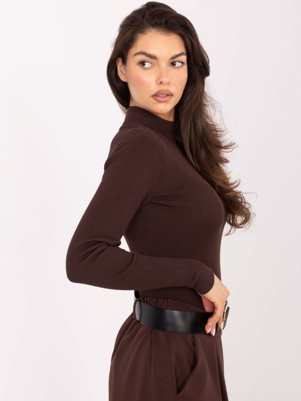 Sweter-D93050Z90814A-ciemny brązowy
