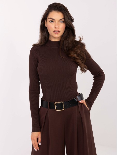 Sweter-D93050Z90814A-ciemny brązowy