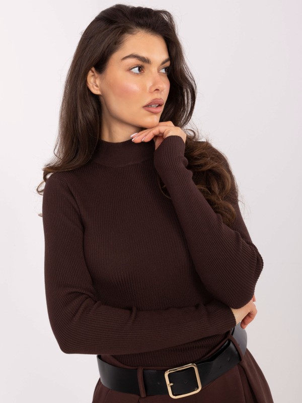 Sweter-D93050Z90814A-ciemny brązowy