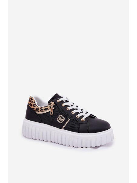 Womens Sports Shoes On Platform Made Of Eco Leather Panther Black Velionna