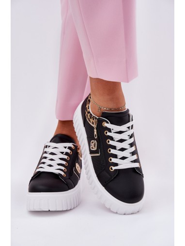 Womens Sports Shoes On Platform Made Of Eco Leather Panther Black Velionna