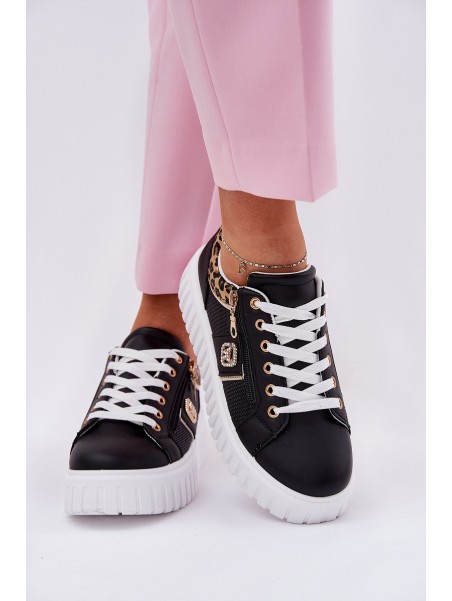 Womens Sports Shoes On Platform Made Of Eco Leather Panther Black Velionna