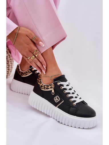 Womens Sports Shoes On Platform Made Of Eco Leather Panther Black Velionna