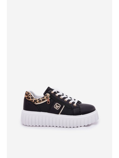 Womens Sports Shoes On Platform Made Of Eco Leather Panther Black Velionna